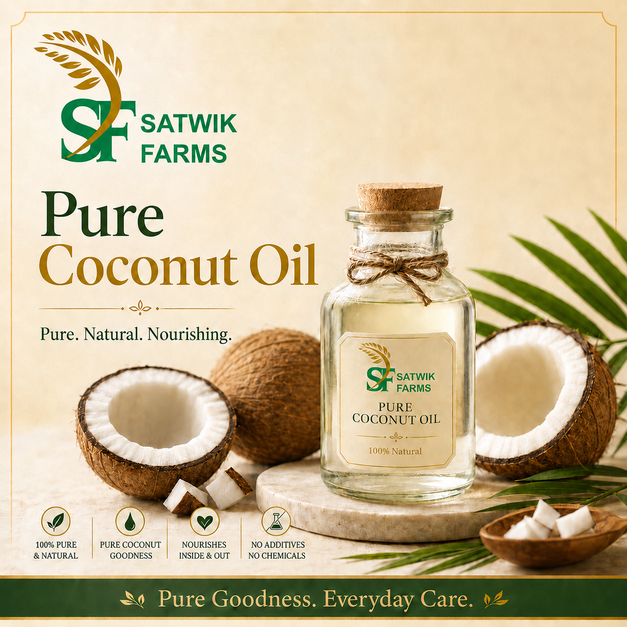 Satwik Farms Pure Coconut Oil — cold-pressed, 100% natural, with no additives or chemicals